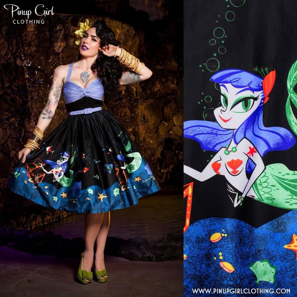 EUC L Lydia dress is Stephanie Buscema Mermaid print
